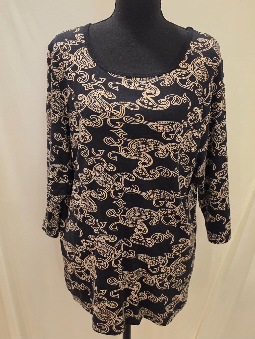 Take Two Clothing Co. Black & Gold Paisley Long Sleeve Knit Dress Size XL